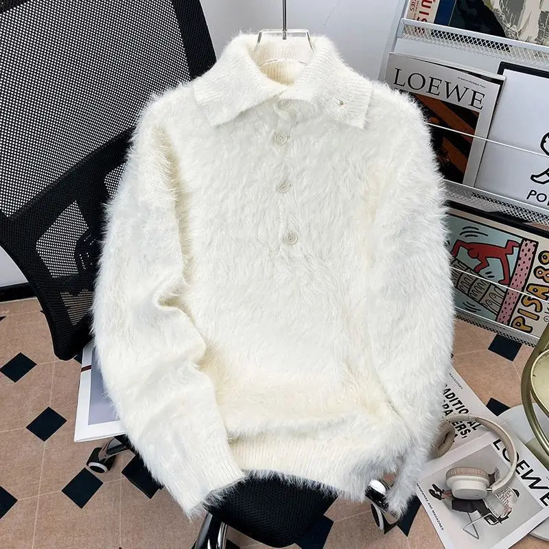 AIDASE  -  Men's Knitted Sweater Autumn Winter New Korean Style Loose Long Sleeve Turn-down Collar Solid Color Men Pullovers 21E7577 aidase-shop