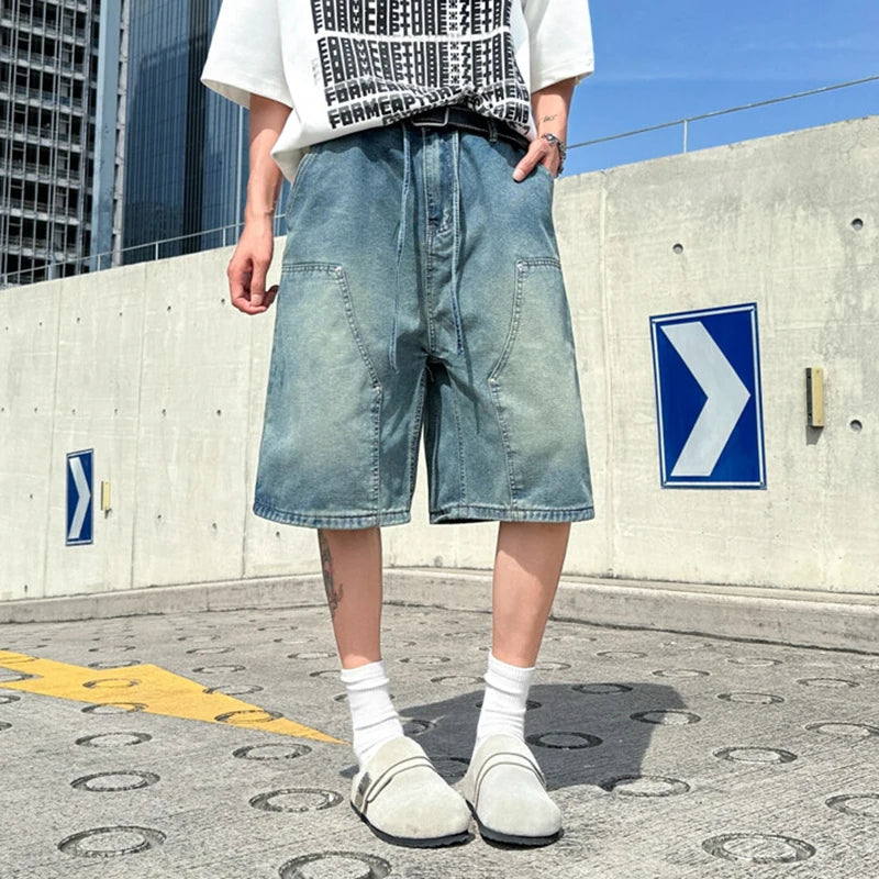 AIDASE  -  Summer New Men's Cargo Denim Shorts Versatile Washed Trendy Fashion Straight-leg Male Pants Loose Casual Clothing 21E6811 aidase-shop