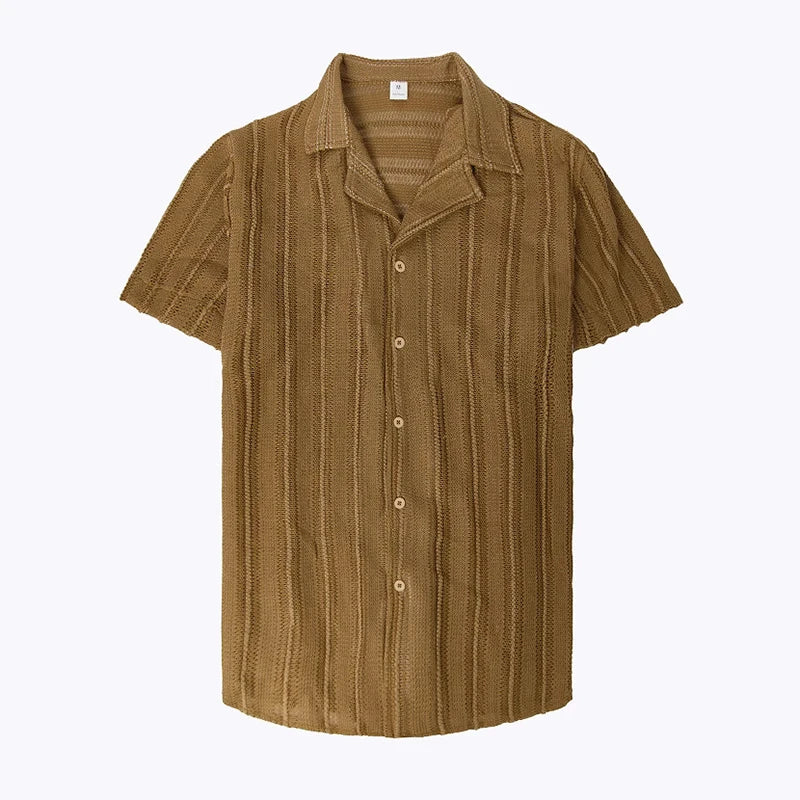 AIDASE  -  Summer New Casual Mens Knitted Shirts Trendy Hollow Out Breathable Knit Cardigan Men Tops Beach Vintage Button Lapel Shirt aidase-shop