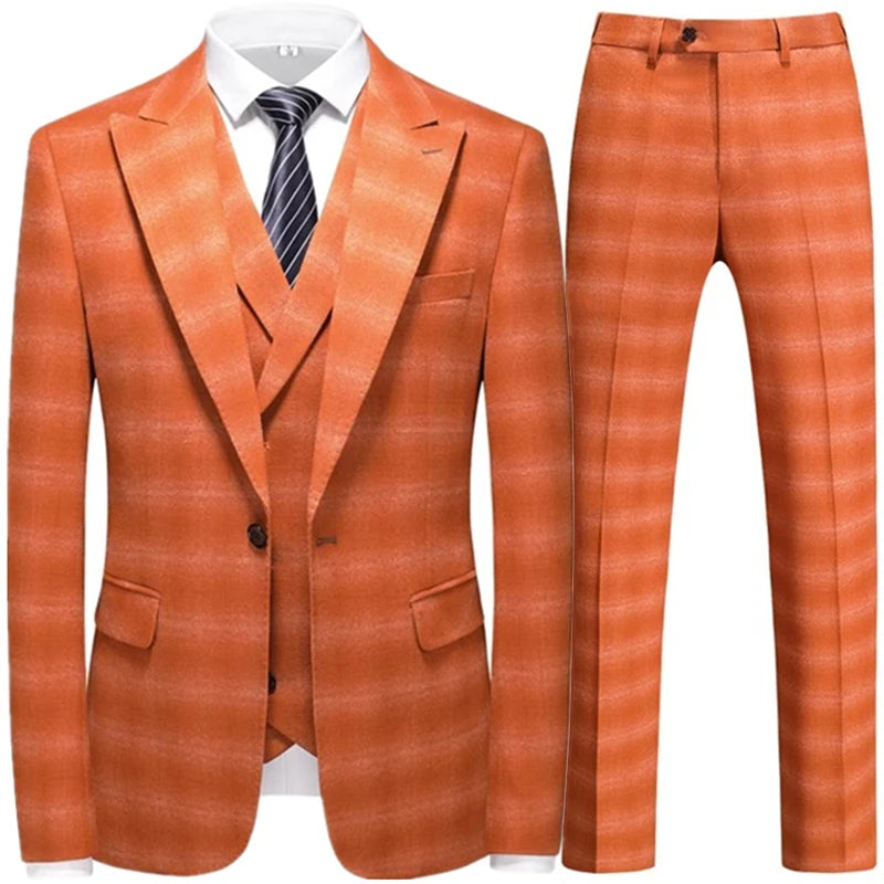 Aidase Fashion New Men Leisure Boutique Business Plaid Striped Suit Vest Pants 3 Pcs Set Casual Dress Blazers Jacket Coat Trosers aidase-shop