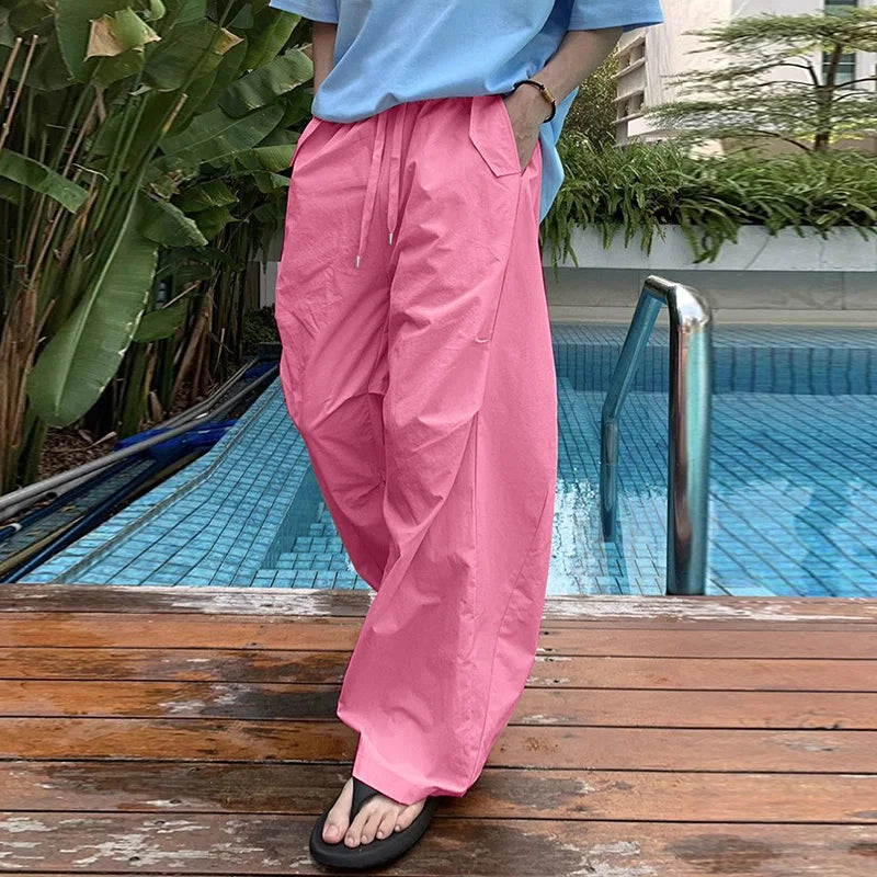 AIDASE  -  Men Cargo Pants Drawstring Solid Color Joggers Casual Trousers Men Streetwear 2025 Quick Dry Fashion Male Pants S-5XL aidase-shop