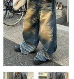 American Vintage Old Washed Earthy Wide-leg Jeans Men's Blue Straight Loose Peplum Pants Classic Y2K Jeans Streetwear Men aidase-shop