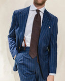 Aidase Navy Blue Stripe Men Suits 2 Pieces Blazer Jacket Pants Tailored Single Breasted Fashion Formal Business Groom Causal Prom aidase-shop