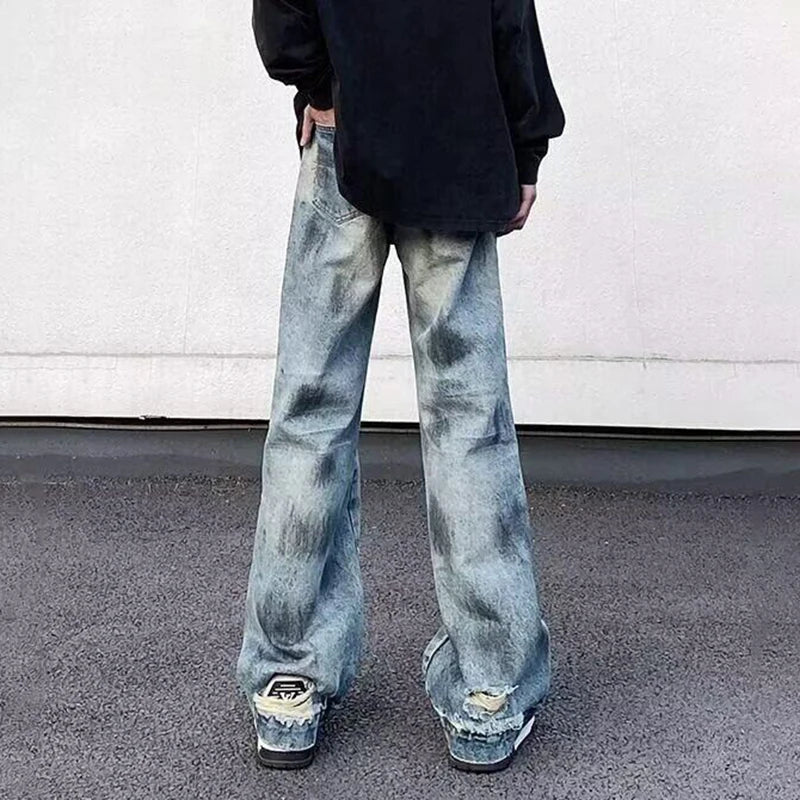 AIDASE  -  High Street Male Jeans Washed Niche Design Vintage Straight-leg Trendy Denim Trousers 2025 New Fashion Menswear 21E6678 aidase-shop