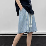 AIDASE  -  Elastic Waist Men Denim Short Summer American Style Loose Casual Versatile Washed Frayed Straight Wide-Leg Pants 21E6862 aidase-shop