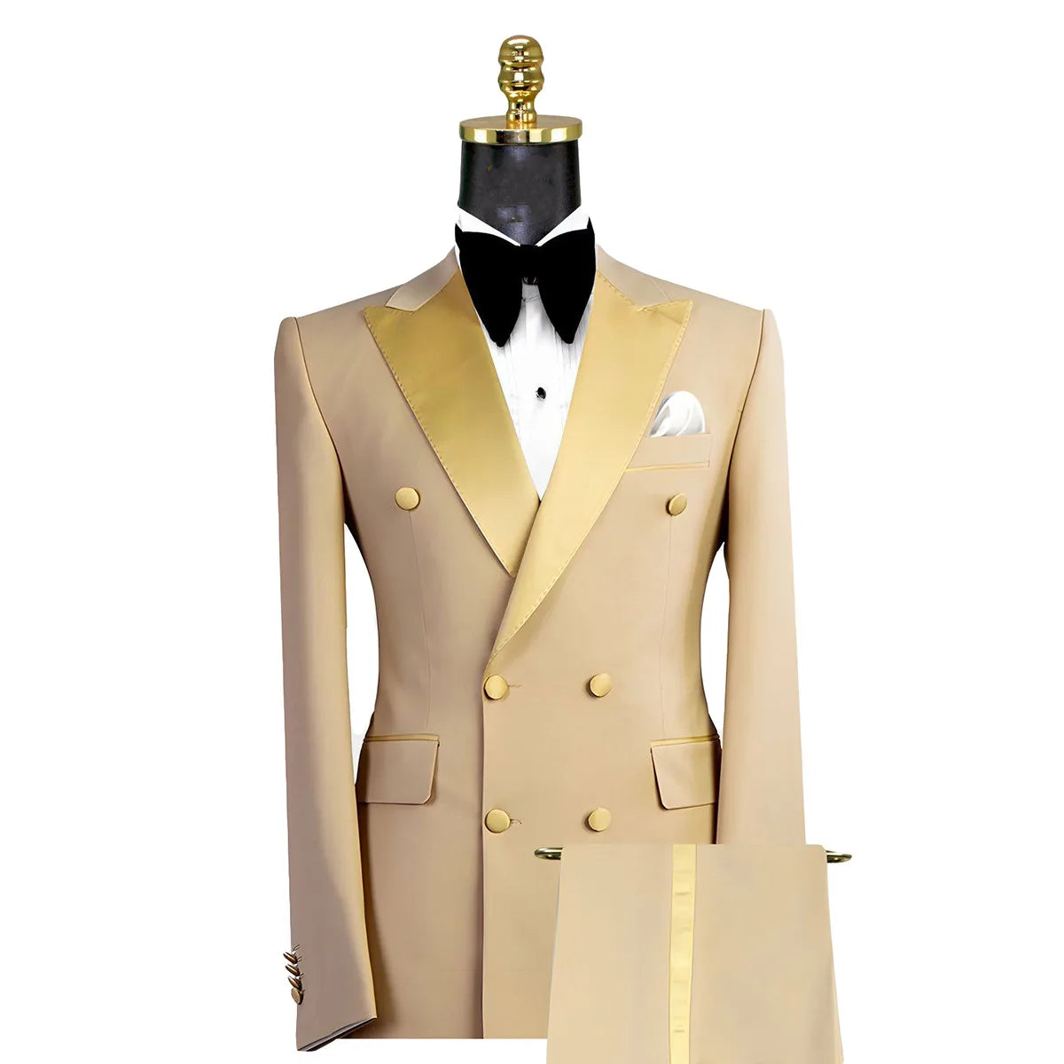 Aidase Gold Men Suits 2 Pieces Blazer Pure Pants Double Breasted Tuxedo Modern SatinWide Lapel Wedding Formal Work Prom Causal Tailored aidase-shop