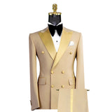 Aidase Gold Men Suits 2 Pieces Blazer Pure Pants Double Breasted Tuxedo Modern SatinWide Lapel Wedding Formal Work Prom Causal Tailored aidase-shop