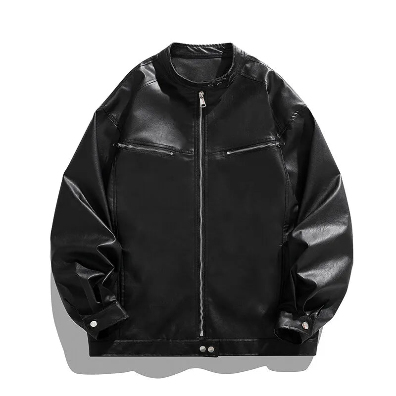 AIDASE  -  Spring High Quality Men's PU Leather Jacket Motorcycles Zipper Casual Stand Collar Leather Outwear Male Moto Biker Loose Coat aidase-shop