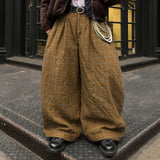 AIDASE  -  Men Pants Plaid Button Joggers Loose Casual Wide Leg Trousers Men Streetwear 2025 Pleated Oversize Fashion Long Pants aidase-shop