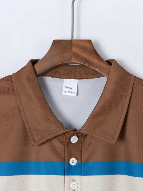 AIDASE  -  New Summer Men's Striped Polo Shirts Fashion Lapel Button Short Sleeve Sports Polos Classics Business Casual Tops Male Tees aidase-shop