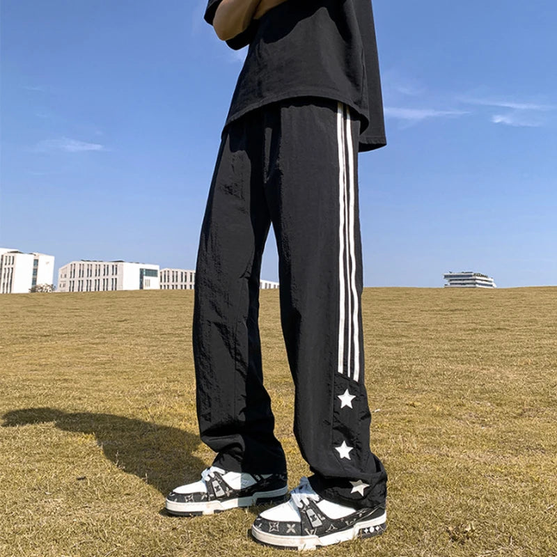 Aidase American Quick-drying Sports Casual Pants Men Korean Style Trendy High Street Overalls Loose Straight Striped Long Pants Chic aidase-shop