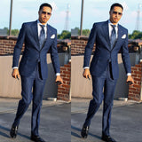 Aidase Navy Men's Suit 2 Pieces Blazer Pants Single Breasted Peaked Lapel Formal Pinstripes Wedding Groom Formal Tailored Costume Homme aidase-shop
