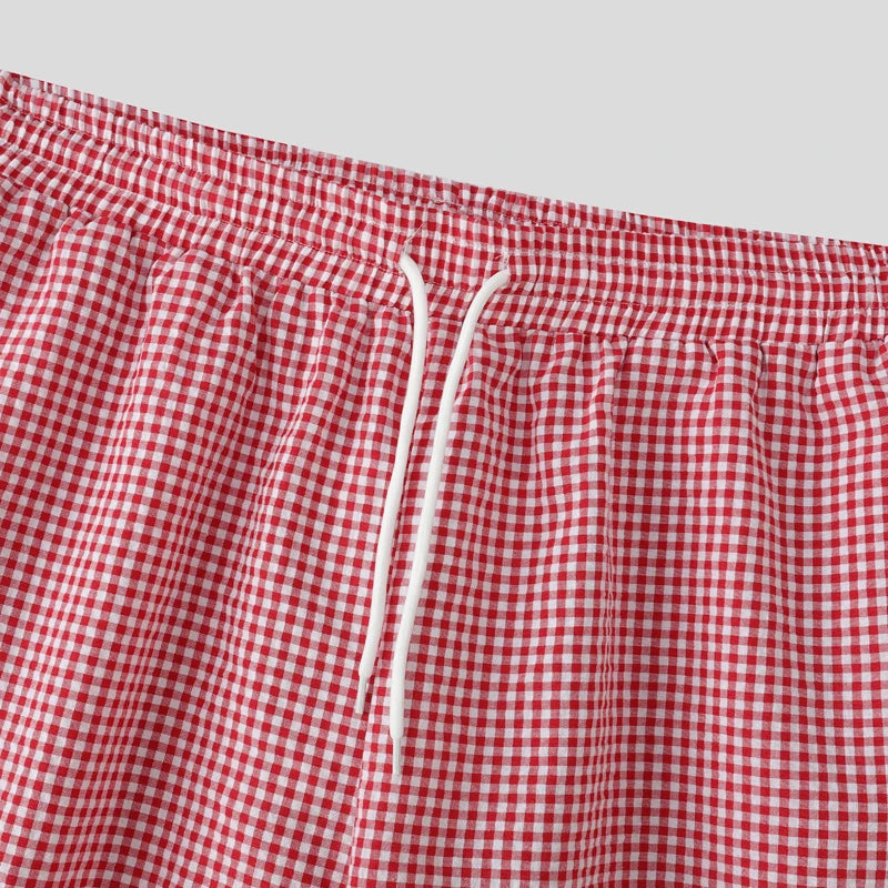 AIDASE  -  Men Plaid Sets Summer Vacation Streetwear Lapel Short Sleeve Shirt & Shorts 2PCS 2025 Loose Fashion Men's Casual Suits aidase-shop