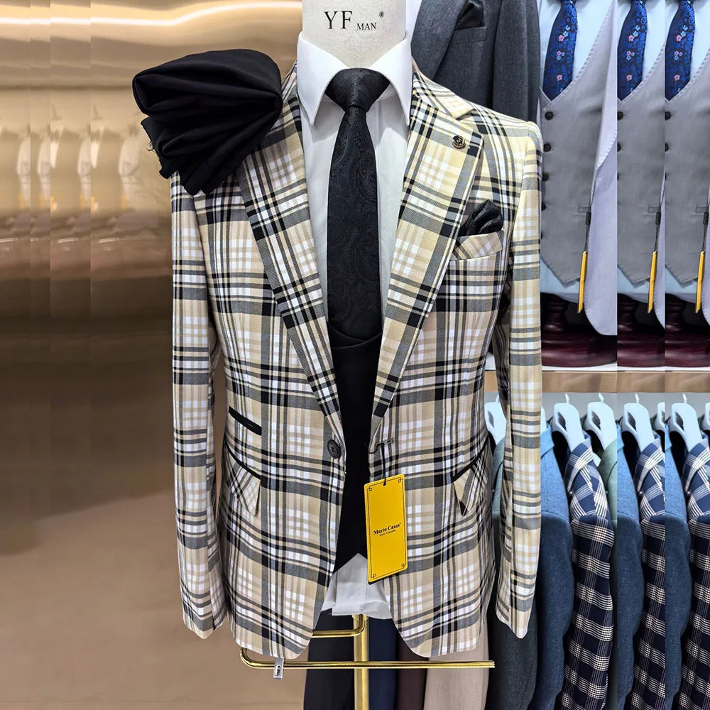 Aidase Elegant Wedding Men's Suits Single Breasted Notch Lapel Blazer Back Vent Slim Fit Prom Party 3 Piece Jacket Pants Blazer Terno aidase-shop