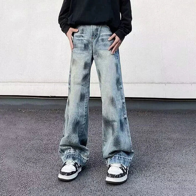 AIDASE  -  High Street Male Jeans Washed Niche Design Vintage Straight-leg Trendy Denim Trousers 2025 New Fashion Menswear 21E6678 aidase-shop