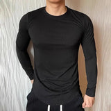 AIDASE  -  Sports Long-sleeved T-shirt Fitness Tights Slim Elastic Striped Round Neck Casual aidase-shop