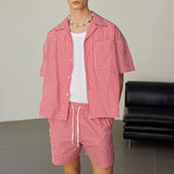 AIDASE  -  Men Plaid Sets Summer Vacation Streetwear Lapel Short Sleeve Shirt & Shorts 2PCS 2025 Loose Fashion Men's Casual Suits aidase-shop