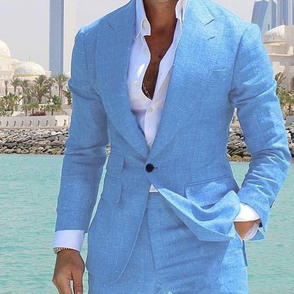 159.03Aidase Fashion Men Linen Suits Peak Lapel One Button Business Formal Groomsmen Wedding Tuxedo Slim Fit 2 Piece Set Jacket Blazer Pants aidase-shop