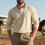 AIDASE  -  Men's Button-up Turn-down Collar Polo Shirt Autumn Fashion Mens Pullover Casual Long Sleeve Contrast Color Patchwork Polo Shirts aidase-shop