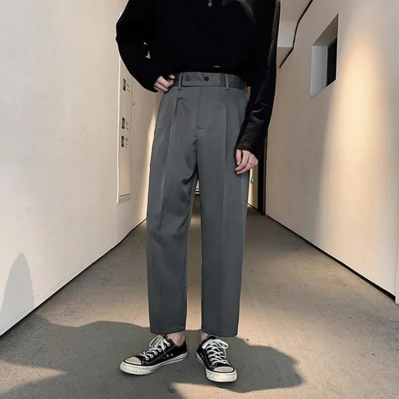 Aidase Hong Kong Style Summer Casual Pants Men Loose Straight Nine-point Pants Korean Style Casual Versatile Iron-free Suit aidase-shop