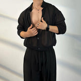 AIDASE  -  Mens Shirt Transparent Sheer Sexy Long Sleeved Shirt Summer Casual Personality Breathable Quick Drying Top Men's Clothing aidase-shop