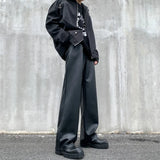 Aidase Black Leather Pants Men Fashion Casual Straight Pants Men Street wear Korean Loose Wide Leg Pants Men Motorcycle Trousers S-2XL aidase-shop