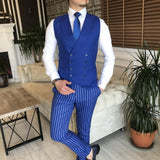 Aidase Men's Suit 3 Pieces Blazer Vest Pants One Button Peaked Lapel Pinstripes Formal Business Blue Slim Wedding Groom Costume Homme aidase-shop