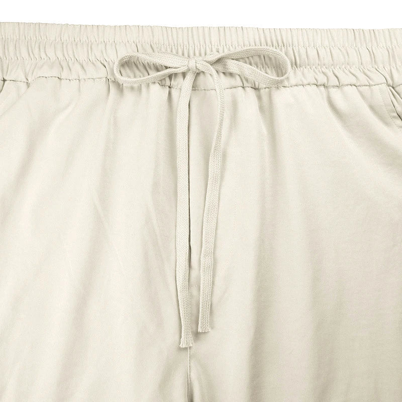 AIDASE  -  Summer Casual Loose Trousers Men Fashion Pure Color Drawstring Patchwork Pants Stylish Mens Multi Pockets Cargo Pants Streetwear aidase-shop