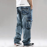 Men Cargo Casual Washed Jeans Trousers Multi Pockets Straight Loose Denim Pants For Male Plus Size 30-46 aidase-shop