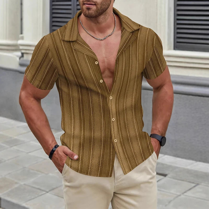 AIDASE  -  Summer New Casual Mens Knitted Shirts Trendy Hollow Out Breathable Knit Cardigan Men Tops Beach Vintage Button Lapel Shirt aidase-shop