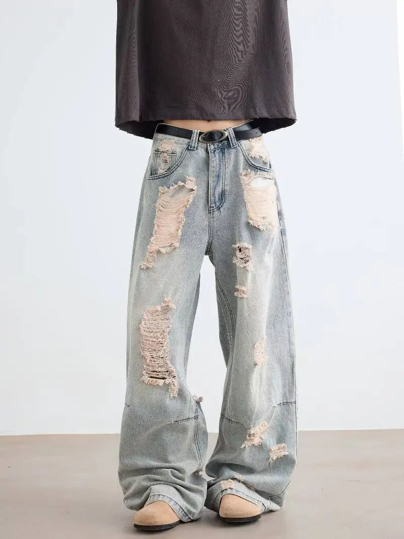 AIDASE  -  Men's Ripped Jeans Korean Style Trendy High Street Stylish Versatile Trousers 2025 Autumn Niche Design Denim Pants 21E7188 aidase-shop