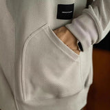 AIDASE  -  European Large V-neck Work Jacket Men's Twill Texture Elastic Long-sleeved Sweatshirt Cardigan Casual Commuting aidase-shop