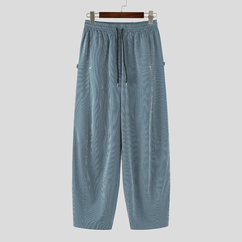 AIDASE  -  Men Pants Striped Drawstring Joggers Loose Casual Trousers Men Streetwear 2025 Oversize Fashion Leisure Wide Leg Pants aidase-shop