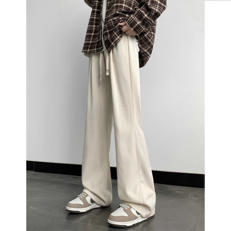 Aidase Spring Corduroy Pants Men Fashion Beige Black Flared Pants Men Street wear Korean Loose Casual Wide Leg Pants Men Trousers M-2XL aidase-shop