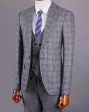 Aidase Gray Men's Suit 3 Pieces Blazer Vest Pants One Button Peaked Lapel Formal Plaid Stripes Wedding Groom Tailored Costume Homme aidase-shop