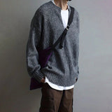 AIDASE  -  American Street Fashion Solid Color V-Neck Sweater Men Autumn And Winter Lazy Style High-End Casual Knitted Sweater Jacket Men aidase-shop