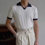 AIDASE  -  Knitting Short Sleeve Turn-down Collar Polos Men Summer New Casual Breathable Knit Polo Shirt Classic Mens Patchwork Polo Shirts aidase-shop