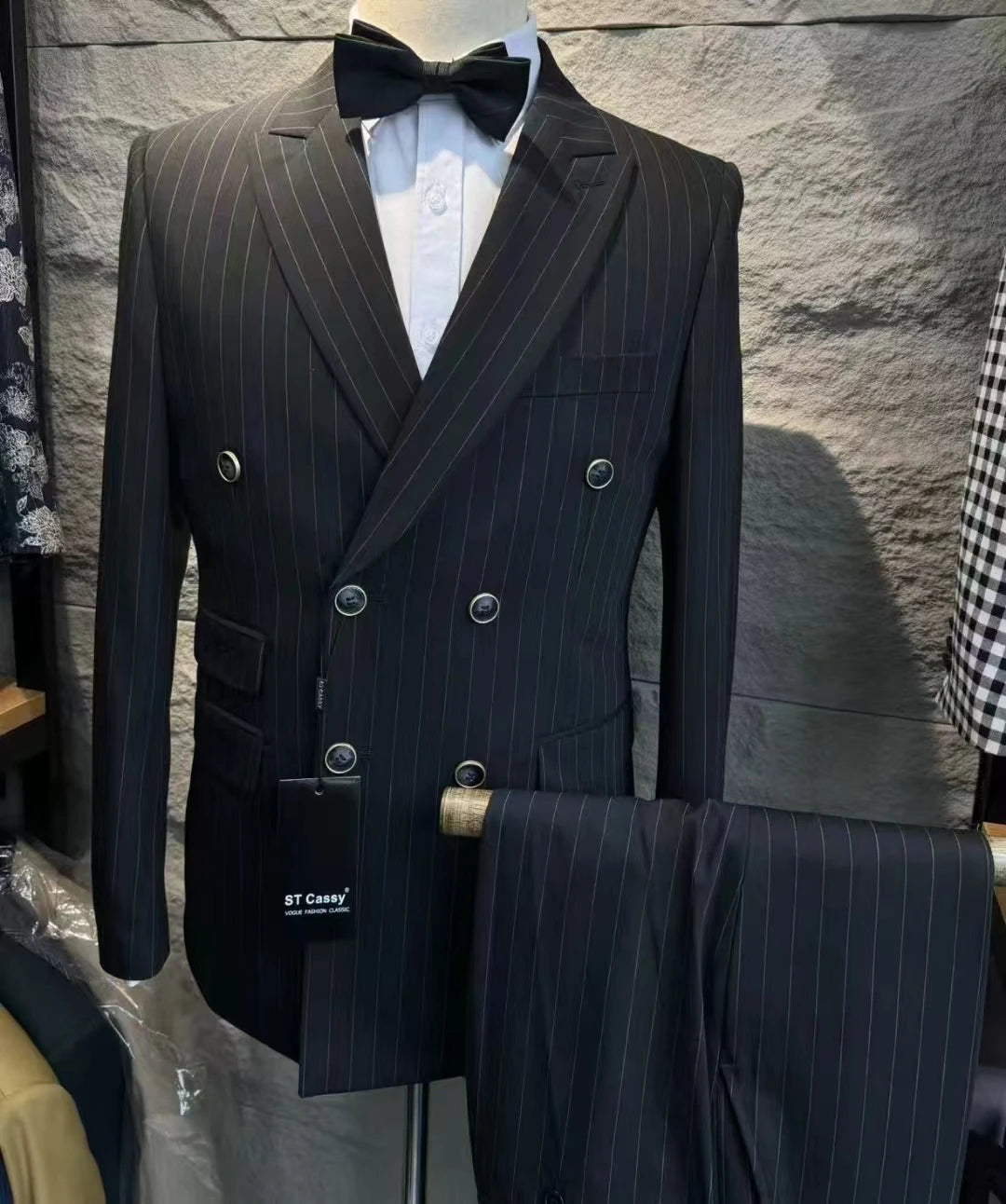 Aidase Grey Striped Mens Suits Double Breasted for Wedding Custom Made for Man Costume Groom 2-Pieces Tuxedos Best Man Blazer Pants aidase-shop