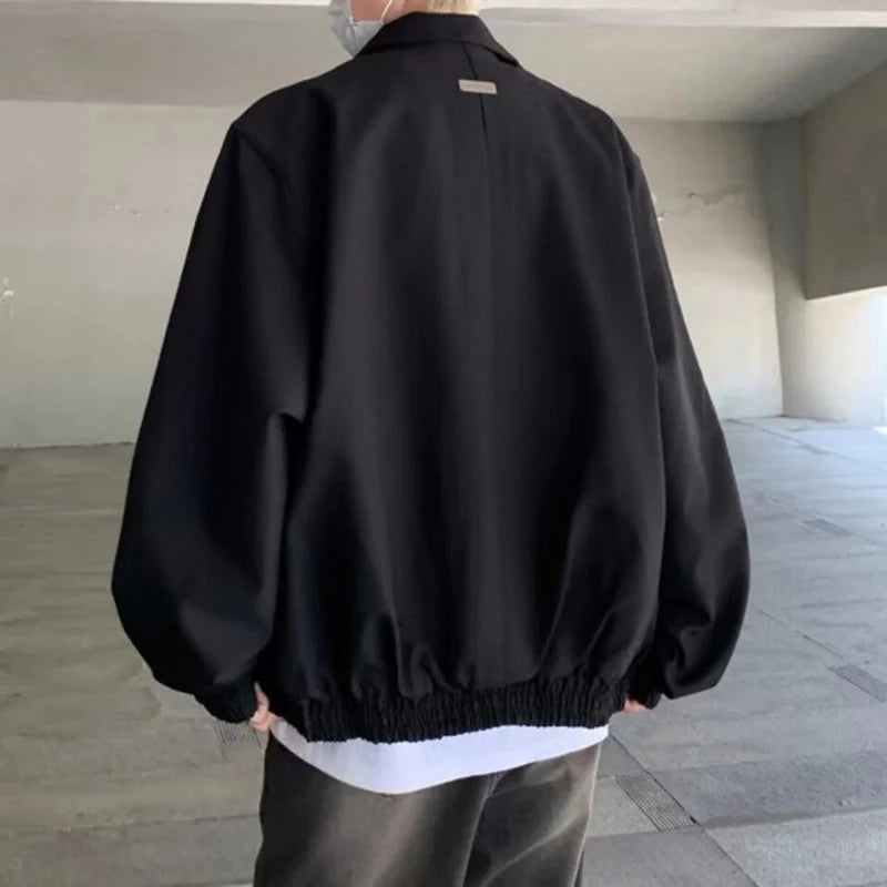 AIDASE  -  Men's Jacket High Street Trendy Korean Style Loose Casual Coats 2025 Autumn New Solid Color Turn-down Collar Tops 21E7691 aidase-shop