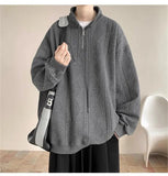 AIDASE  -  American Retro Zip-Up Collar Jacquard Sweatshirt Men's Winter Plush Oversized Couple Coat aidase-shop