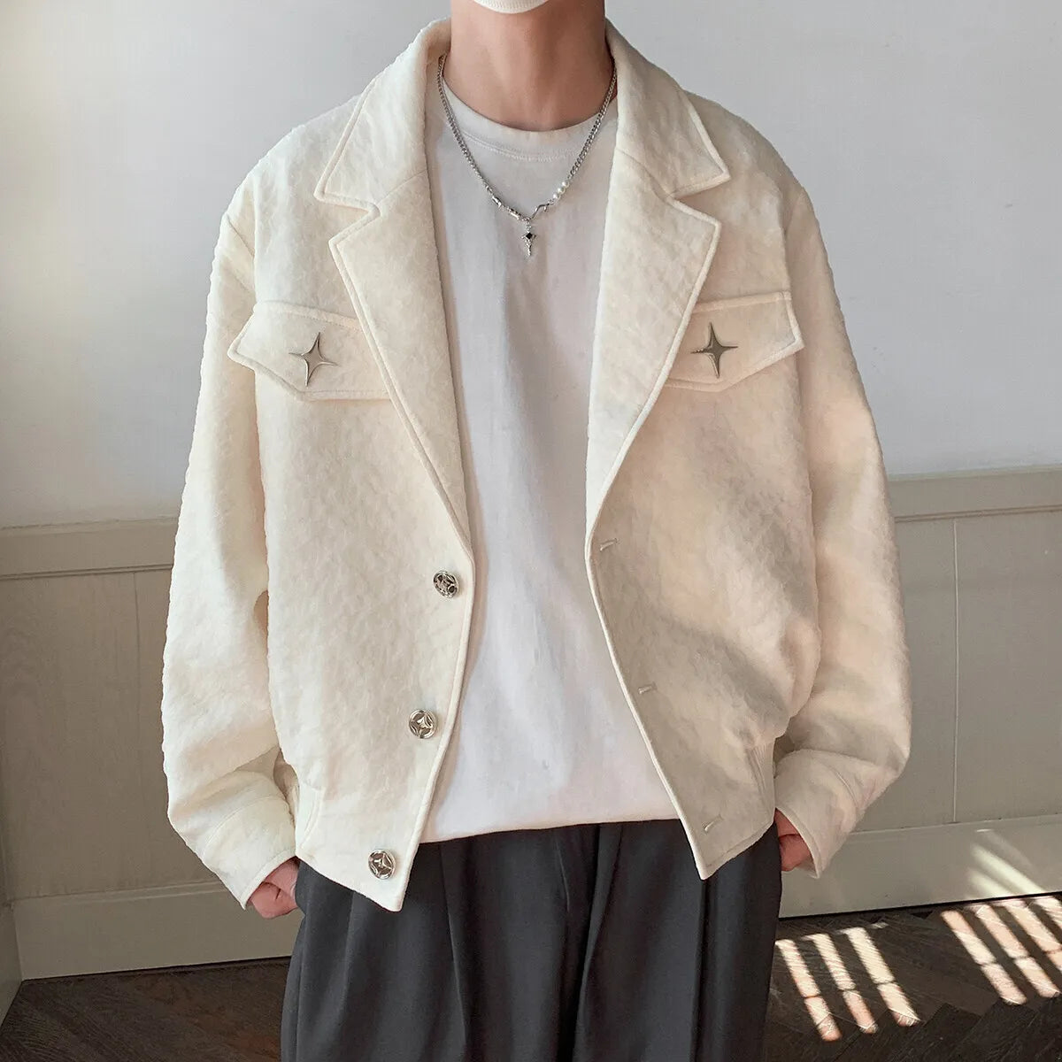 AIDASE  -  American Style Men Jacket Trendy All-match Long Sleeve Single-breasted Coats Simpel Metal Decoration Loose Clothes 21E6722 aidase-shop