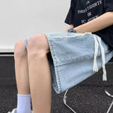 AIDASE  -  Elastic Waist Men Denim Short Summer American Style Loose Casual Versatile Washed Frayed Straight Wide-Leg Pants 21E6862 aidase-shop