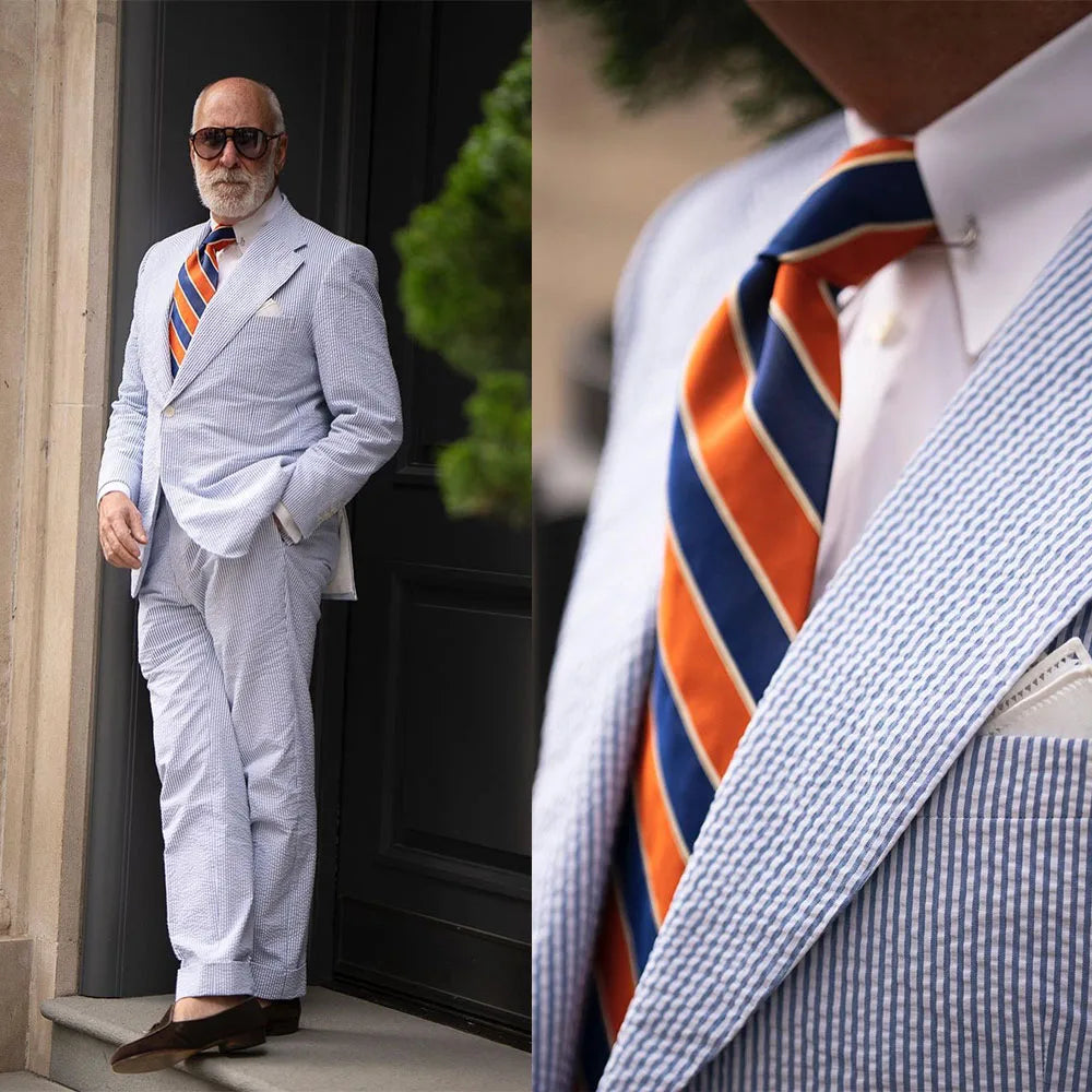 Aidase Blue Men Suits 2 Pieces Pinstripe Blazer Pants Tailored One Button Fashion New Formal Business Groom Causal Tailored aidase-shop