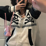 AIDASE  -  Sweaters Skull Hooded Zip Up Harajuku Pullover Women Winter Knitwear Pattern Oversized Streetwear Lovers Top 2000s Clothes Y2k aidase-shop