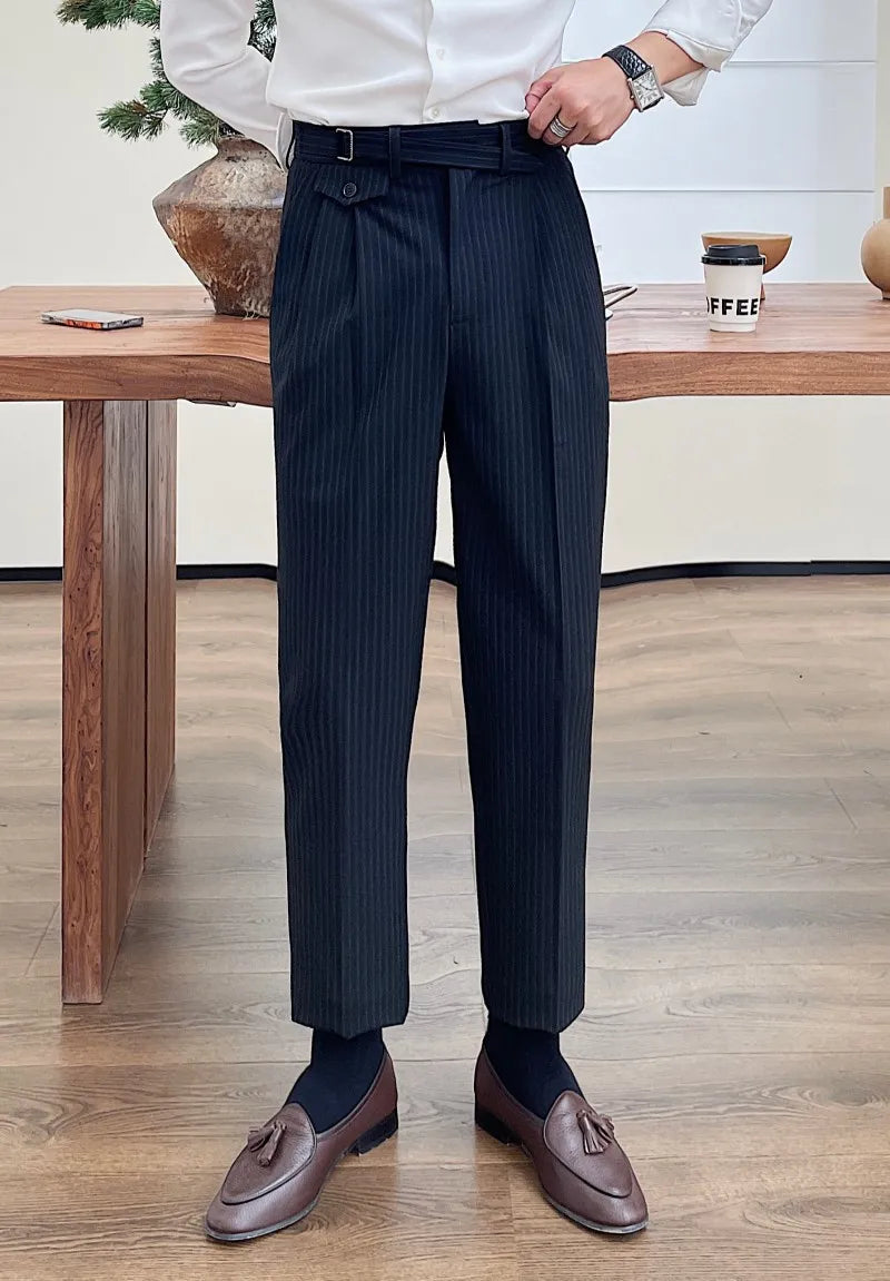 Men's Fashion Fall Stripe Straight Men Clothes Office Trousers Luxury High Waist Casual Pants Korean Versatile Slim Long Pants aidase-shop