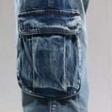 Men Cargo Casual Washed Jeans Trousers Multi Pockets Straight Loose Denim Pants For Male Plus Size 30-46 aidase-shop