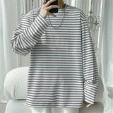 AIDASE  -  Spring Autumn Striped T-Shirts Men Round Neck Long Sleeve Loose Casual Tshirt Male Streetwear Tees Fashion Tops Plus Size aidase-shop