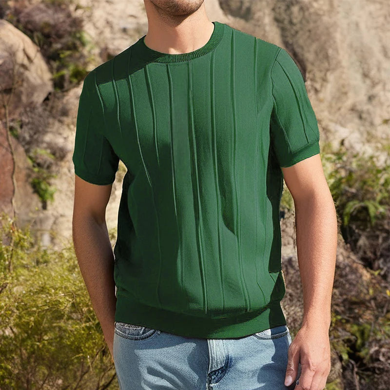 AIDASE  -  Summer Leisure O Neck Short Sleeve Knitted Tops Men Knitwear Fashion Solid Color Tees Daily Casual Mens Slim Fit Knit T-shirts aidase-shop