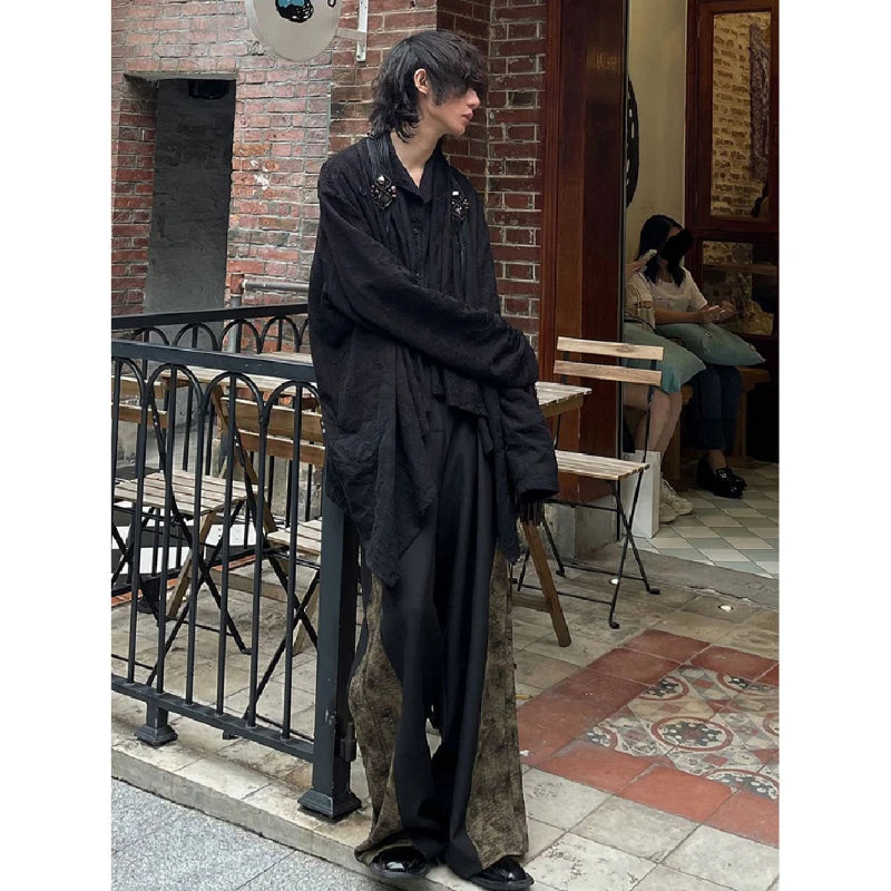 AIDASE  -  Autumn Winter New Fashion High Waist Button Bell-bottoms Men's Clothing Pockets Japanese Style Contrast Color Trend Casual Pants aidase-shop