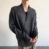 AIDASE  -  American High Street Fashion Solid Color Sweater Jacket Autumn And Winter Irregular Oblique Button V-Neck Cardigan Sweater Men aidase-shop